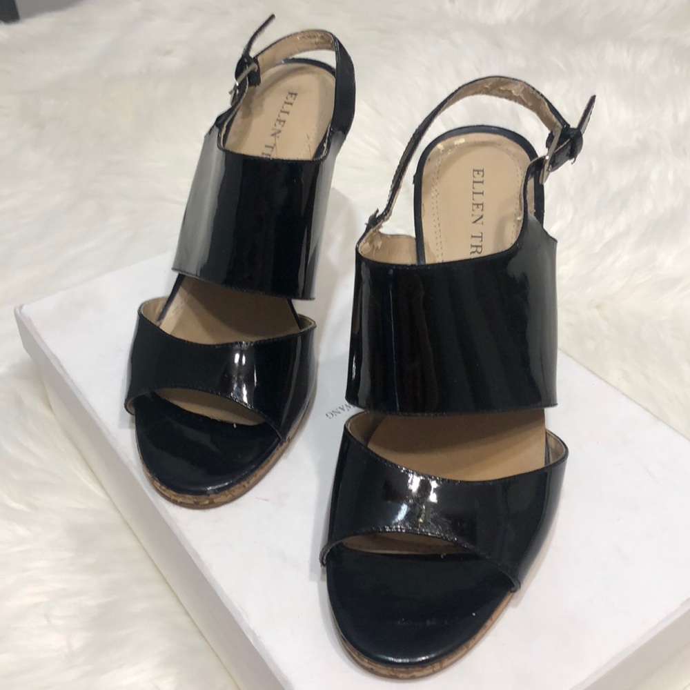 Ellen Tracy Cory leather black cork sandals 7 - Picture 2 of 7
